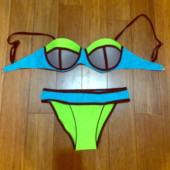 Neon colorblock neoprene bikini