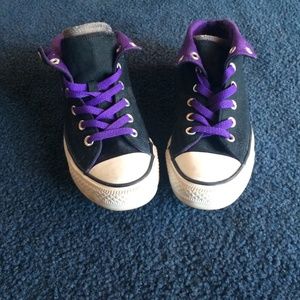 Purple and black converse