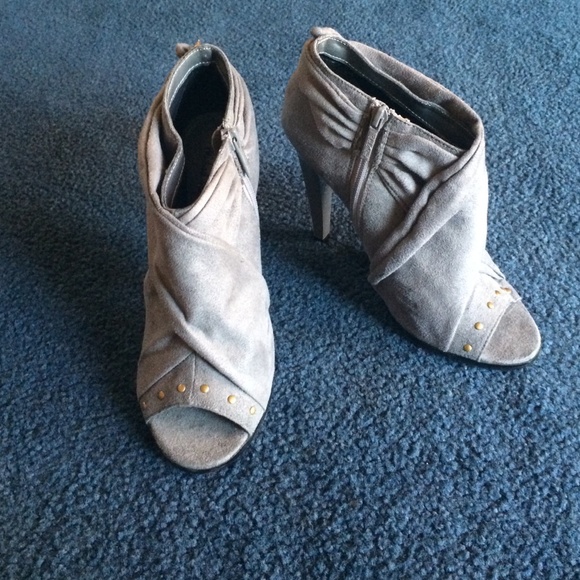 Grey open toe booties