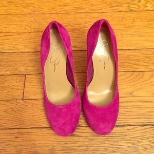 Magenta suede pumps