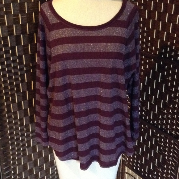 American Eagle Maroon Striped Long Sleeve