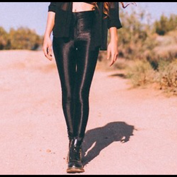 Metallic spandex high waisted pants
