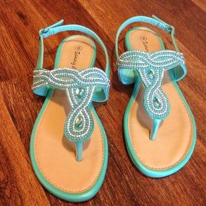 Teal rhinestone sandals
