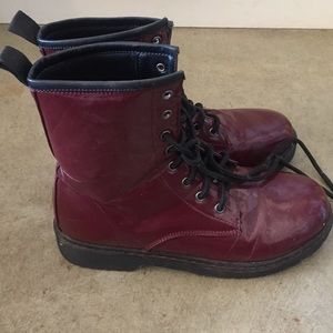 Red Doc Martin style combat boots