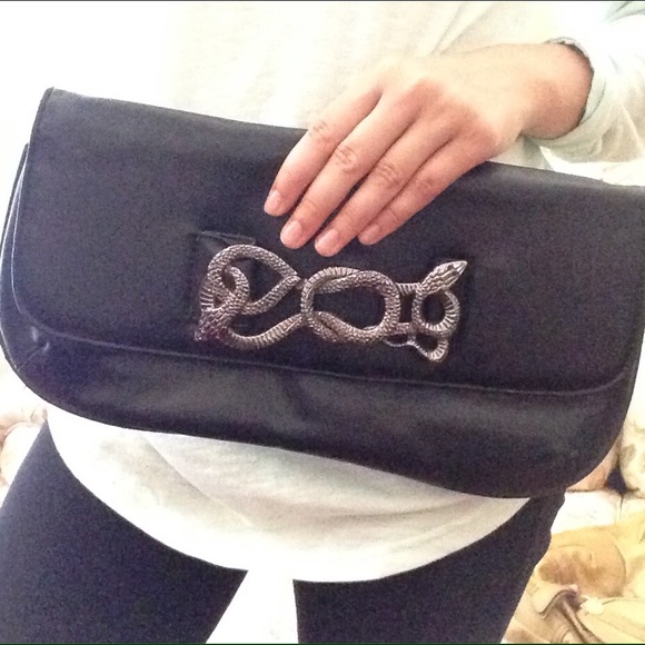Charlotte Russe Handbags - Black leather envelope clutch