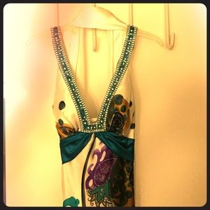 Bohemian Style Gown, Low Rhinestone V- Neck