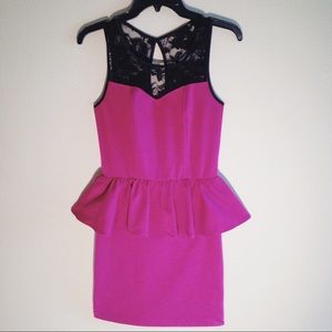 Fuchsia Body Con Dress with Peplum