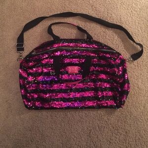 Pink & Black Striped Sequin Duffel Bag