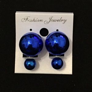 Dark blue shiny runway ball stud earrings