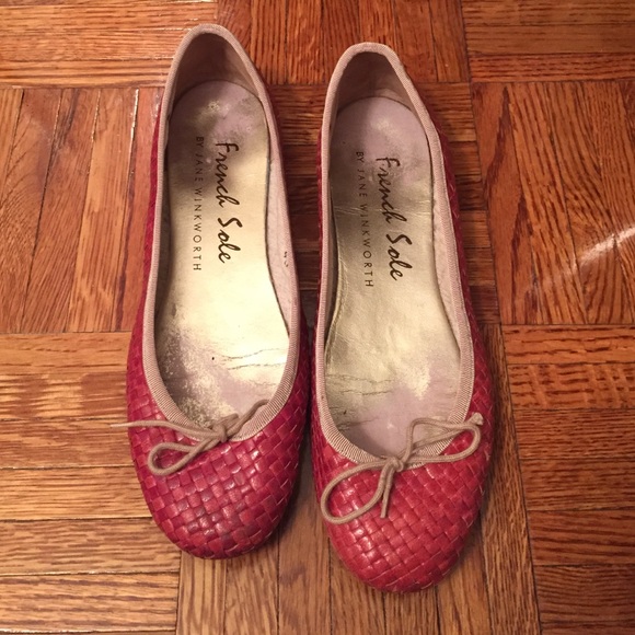 Pink woven leather French Sole ballet flats