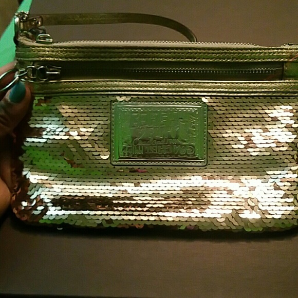 Coach Gold sequin poppy wristlet