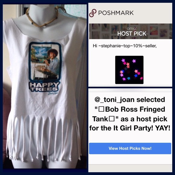 ~HP~ OOAK Bob Ross Happy Trees Fringe Crop Tank - Picture 7 of 9