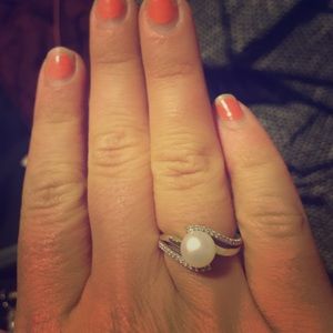 Pearl ring gold and silver real