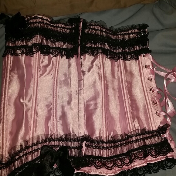 Corset, matching skirt and lace thong