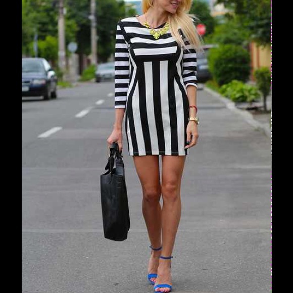 Black & White Long Sleeve Striped Dress