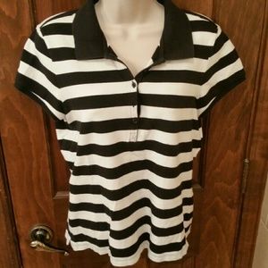 Black and white stripped collared shirt.2for10$top