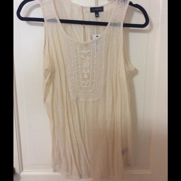 NWT Ivory white sheer lace Beaded Tank Boho M