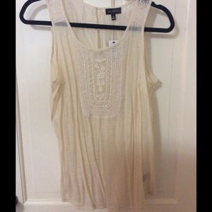NWT Ivory white sheer lace Beaded Tank Boho M