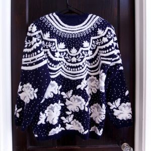 Pearl and navy blue princess sweater