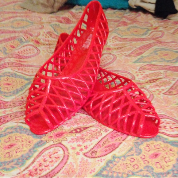 American Apparel Shoes - Red Jelly Flats | American Apparel