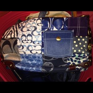Blue patchwork coach bag