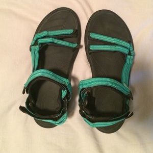Green Teva water shoes. Terra Fi Lite.