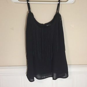 Sheer fringed black tank top