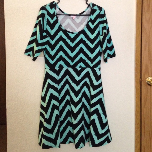 teal and black chevron type print dress
