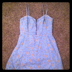 Denim Floral-Print Bustier Dress