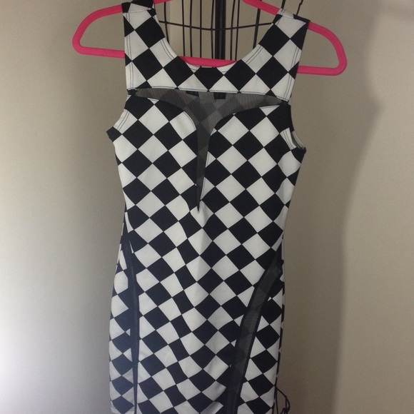 Checkered Bodycon Dress w/ Sheer Detail