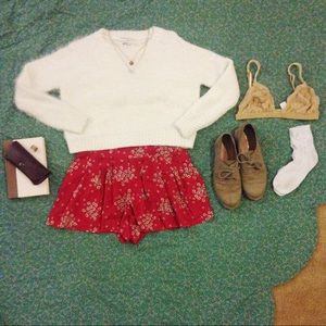 High Waisted Red Floral Shorts