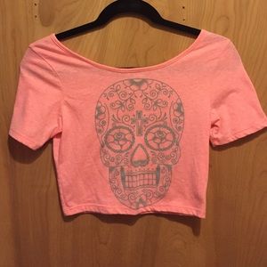 Kirra Hot Pink Skull Crop Top