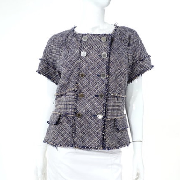BCBGMAXAZRIA Cornflower Blue & Cream Boucle Blazer