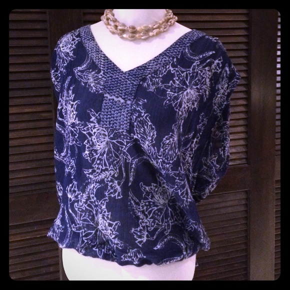 Navy Blue and white sheer tunic
