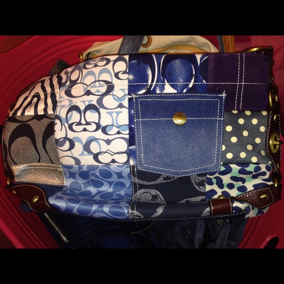 Blue patchwork coach bag