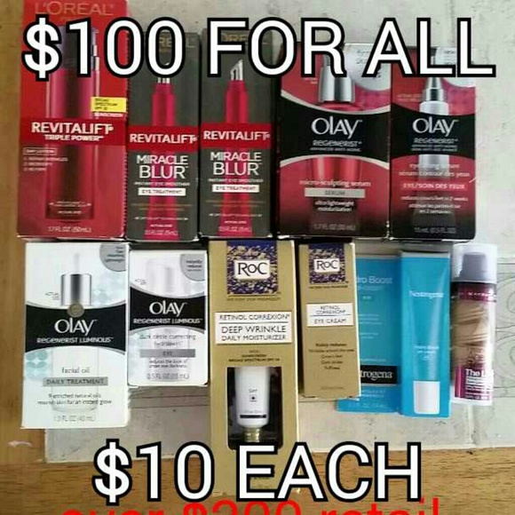 Assortment of olay, Neutrogena, roc products