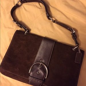 Brown Suede Coach Shoulder Purse