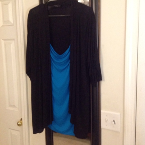 NWOT BLACK CARDIGAN/BLUE TOP SZ 2X