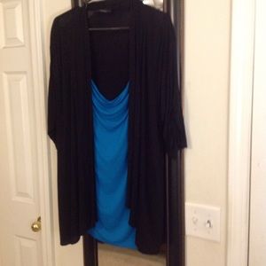 NWOT BLACK CARDIGAN/BLUE TOP SZ 2X