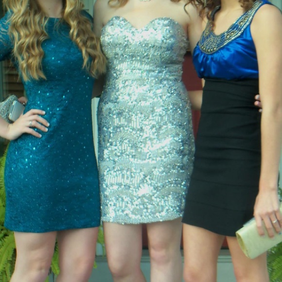 Silver Beaded Homecoming/Prom Dress