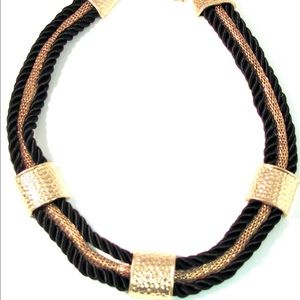 Cord and metal bib necklace