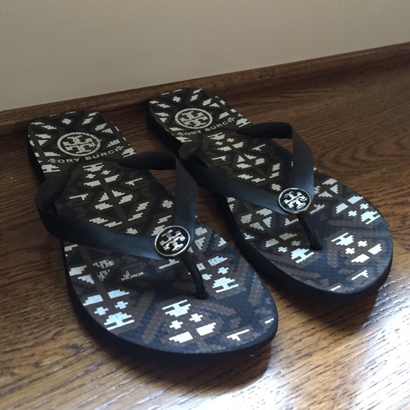 Authentic Tory Burch Flip-Flops in Brown Geometric