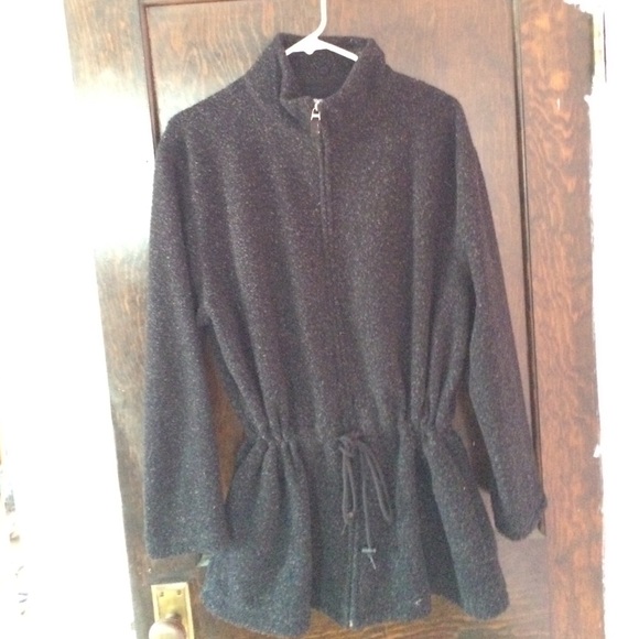 fleece zip up jacket tie waist