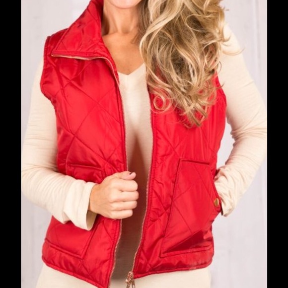 Red Puffy Zip up Vest