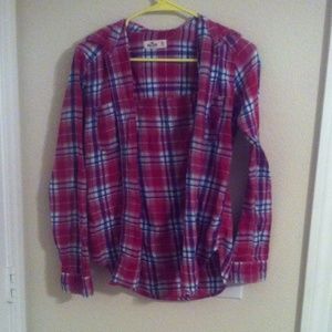 Hollister red white and blue flannel