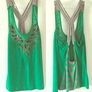 Miss Me Green Razorback Cotton Tank, size M