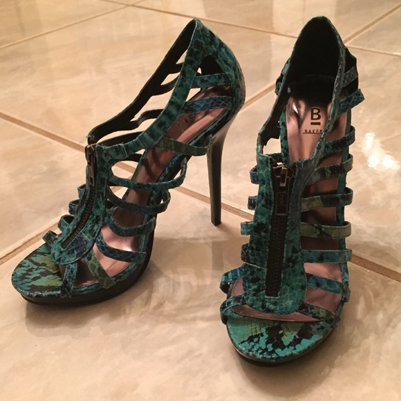 Bakers Teal Snakeskin Strappy Stilettos
