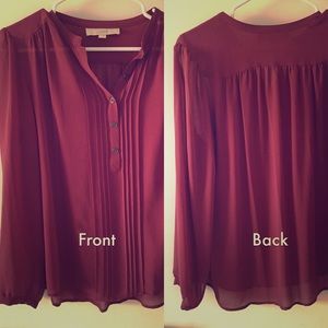 LOFT Petites Maroon Polyester Flowy Top, Size L