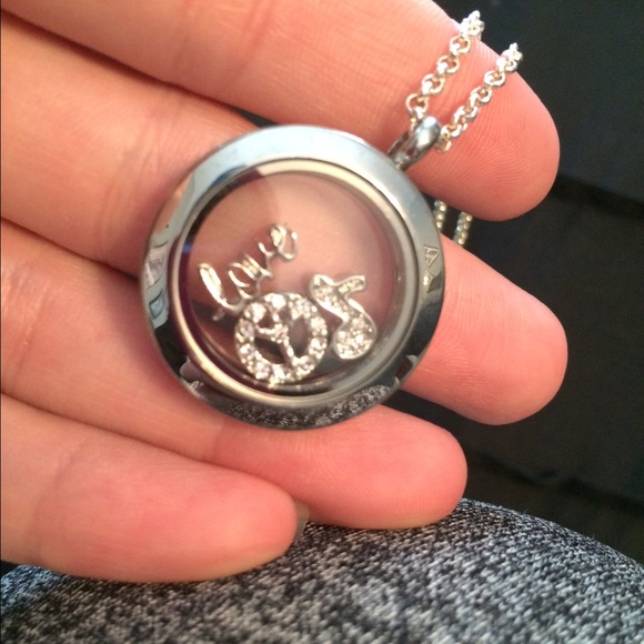 Origami Owl Necklace-Long silver with charms
