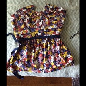 Anthropologie floral strapless top with sash